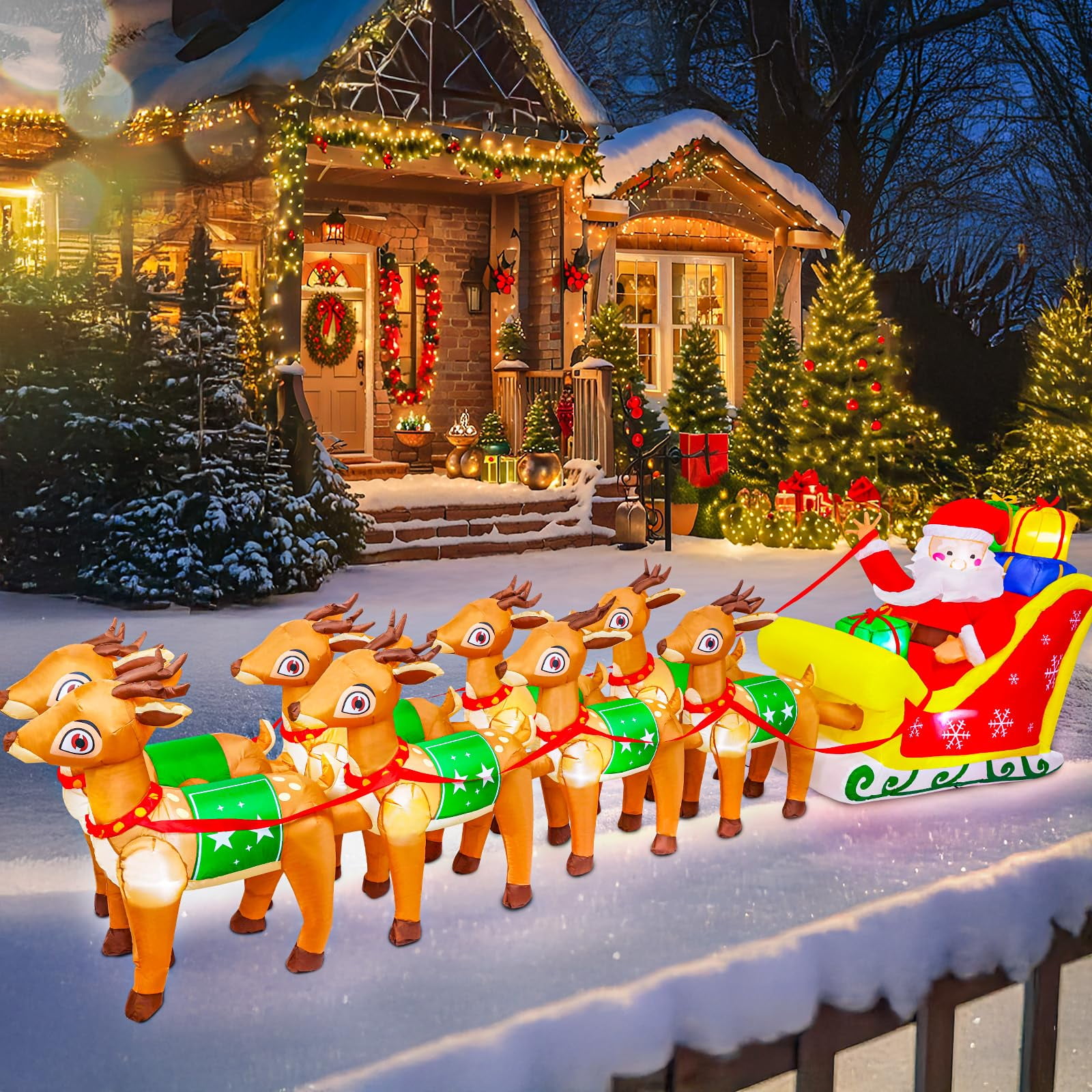 Inflable Mgparty Navideño 12 Pies Papá Noel Con Reno