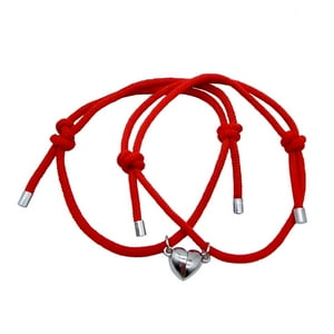 Millam - Par Pulseras Unisex Para Parejas Roja Con Dije Corazón Imantado