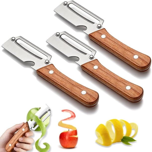 Pelador verduras 2 en 1 2 pack mango madera abridor botellas cuchilla acero
