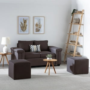 Muebles Cottoni - Sofá 2 Cuerpos + 2 Pouf Sicilia Tela Chocolate