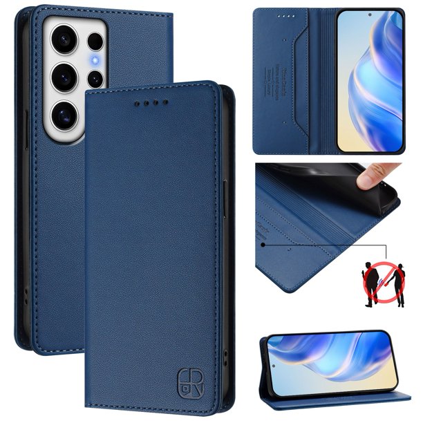Funda Billetera con Soporte para Samsung Galaxy S24 Ultra Bloqueo RFID Plegable Azul