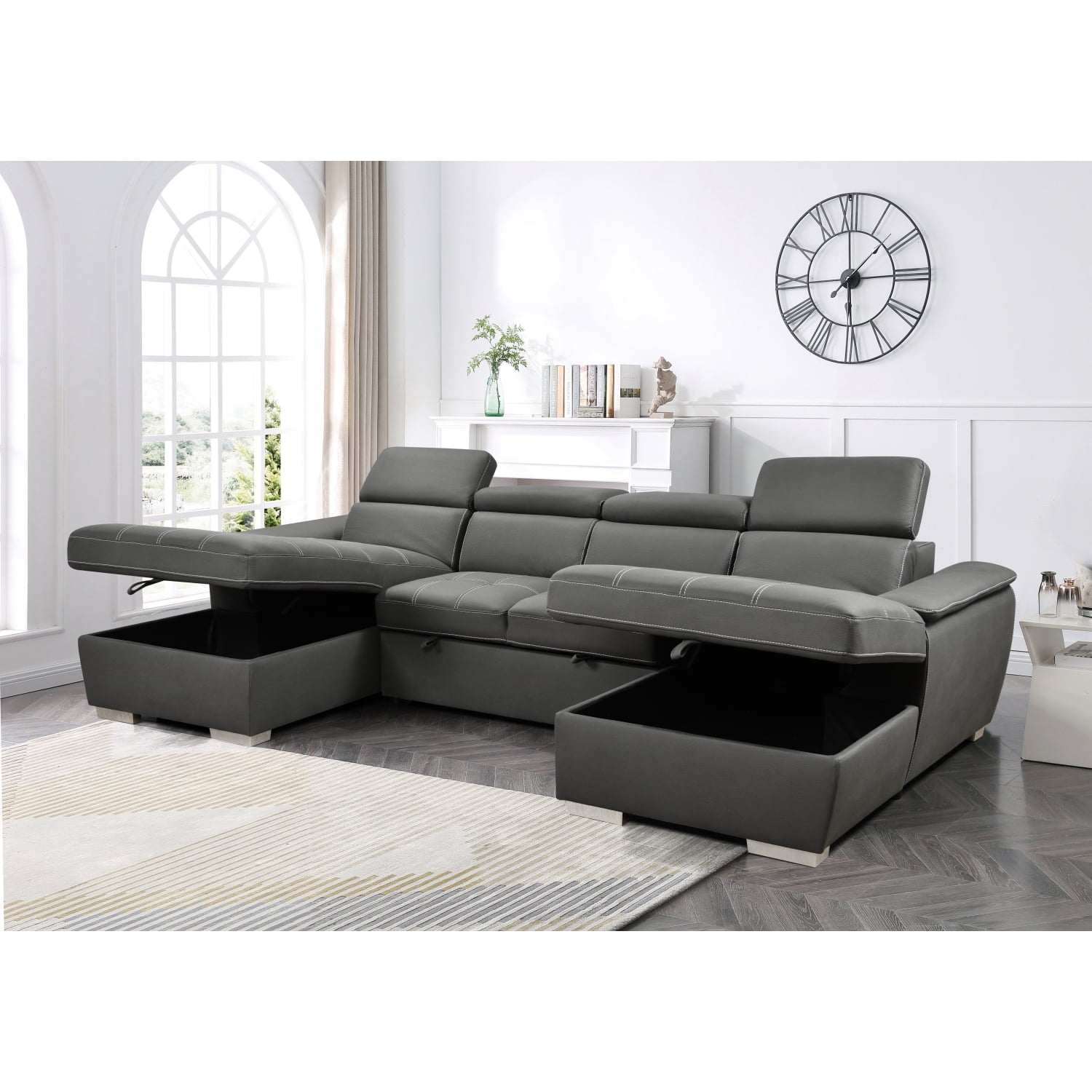 U Shaped Sleeper Sofa, 121 inch Overisze - 2 in 1 Pull Out Bed ...