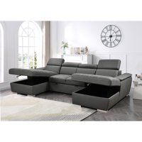 M&Ms - U Shaped Sleeper Sofa, 121 Inch Overisze - 2 In 1 Pull Out Bed, Sectional Sleeper Sofa With Double Storage Chaise For Living Room Furniture, Charcoal Grey
