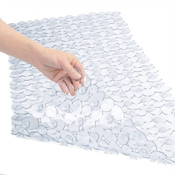 1pc Anti-Slip Shower Stall Mat with Suction Cups and Drain Holes - Pebble Shaped Long Bath Rug for Bathroom Safety and Comfort