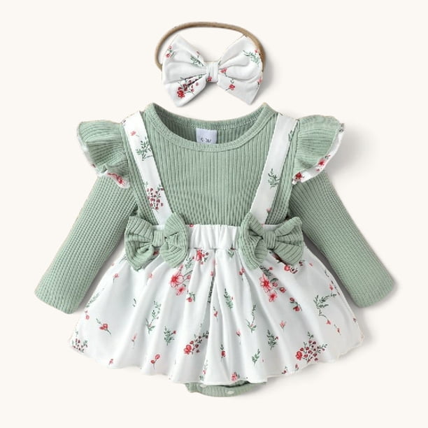 Conjunto De Body Vestido Manga Larga + Diadema Para Niñas Primavera Verano