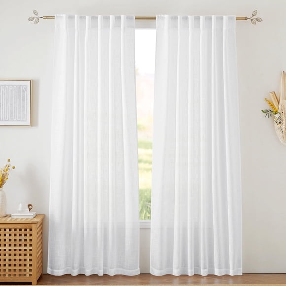 Cortinas RYB HOME para dormitorio, color blanco, textura de lino transparente, 132 x 213 cm
