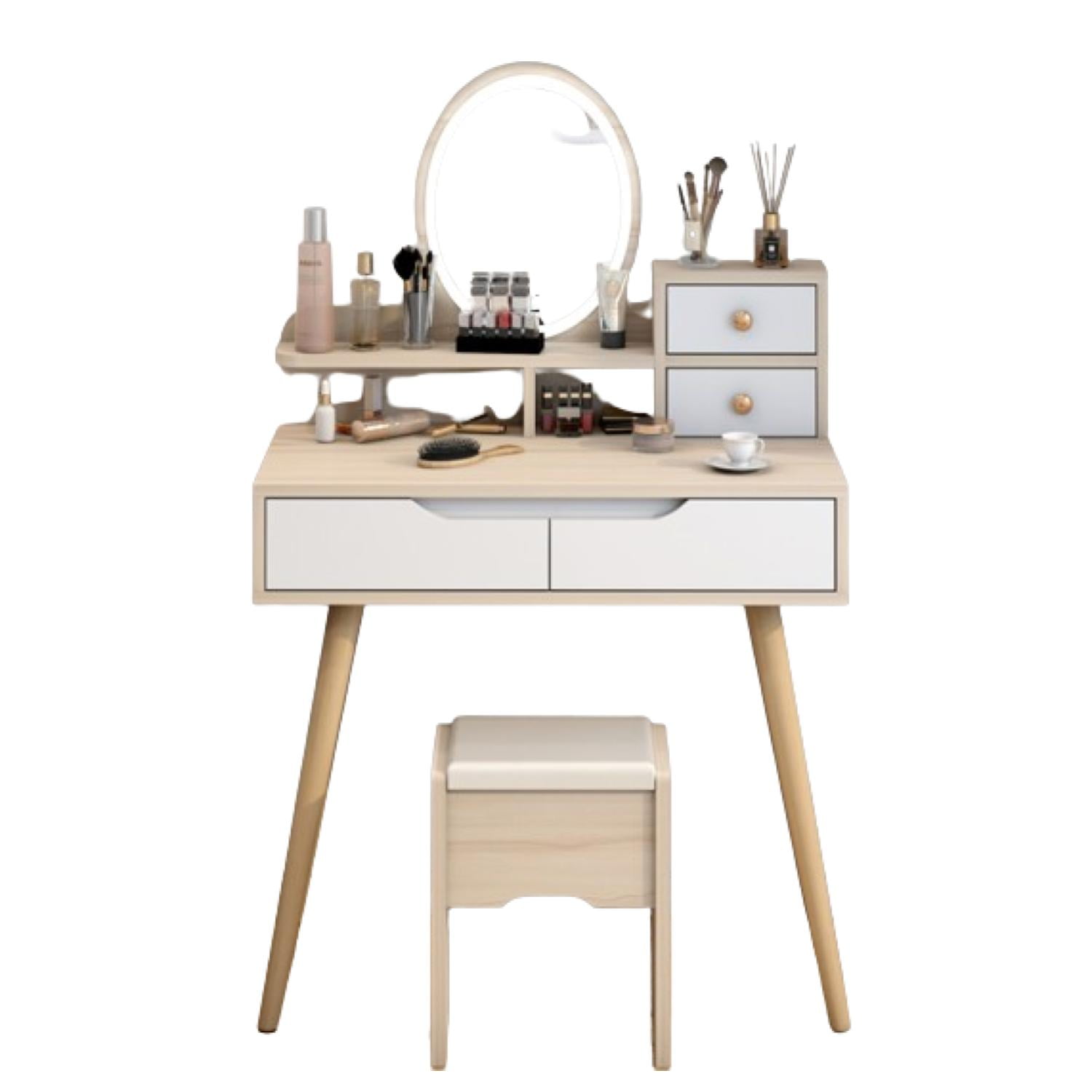 Generic - Tocador Con Espejo De Luz Led Y Taburete Arce 80x40x130cm