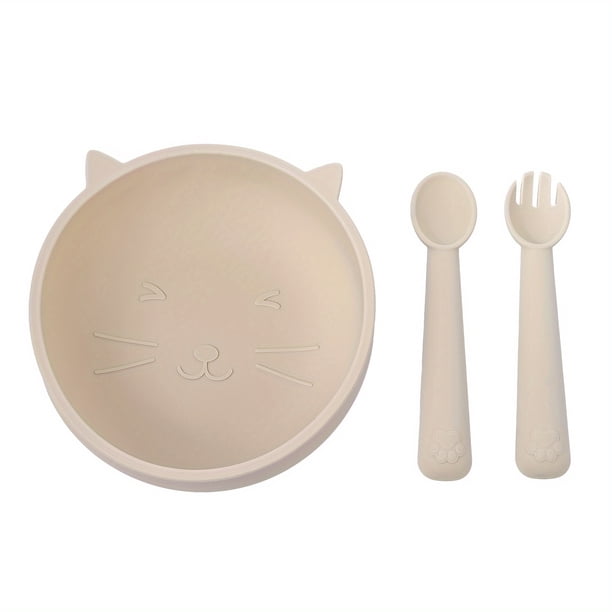 3pcs Cat Design Baby Bowls With Suction + Spoon & Fork - BPA Free, Unbreakable Self-Feeding Utensils For Babies Learning To Eat - TYRY.HU