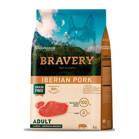 Bravery - Alimento Super Premium Para Perros Adultos Razas Medianas Y Grandes Sabor Cerdo 12 Kg