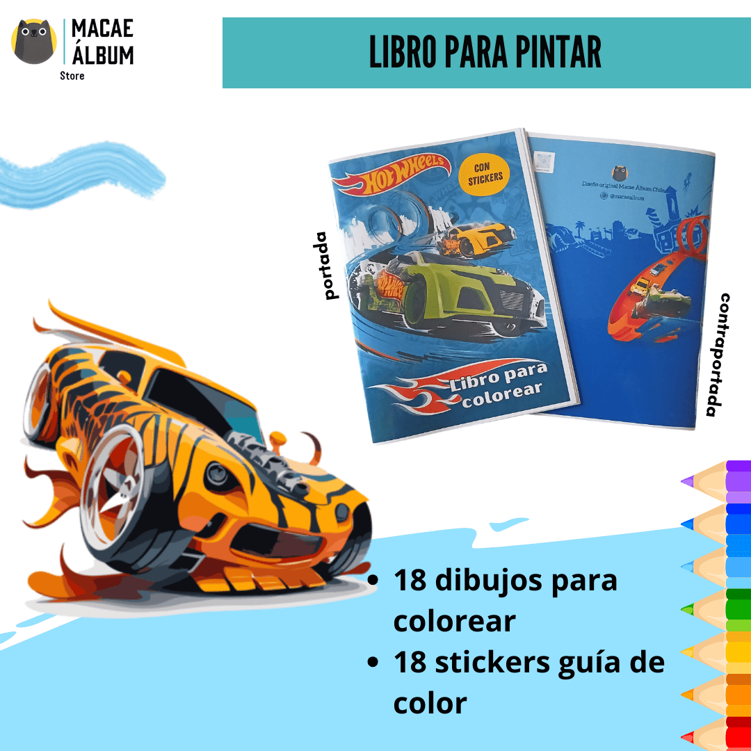 Macae - Libro Para Pintar Hotwheels Con Stickers
