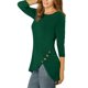 thumbnail image 4 of INSPIRE CHIC Blusas para Mujer Cuello Redondo Manga 3/4 Decoración de Botones Dobladillo Irregular Estilo Casual Blusa M Verde Oscuro, 4 of 7