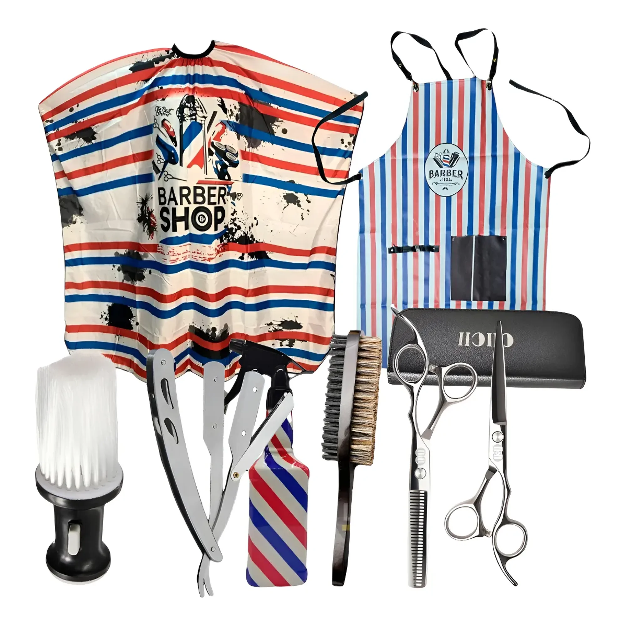 Linastore - Set Barberia Tijeras + Capa + Pechera + Peinetas + Navaja Clasico