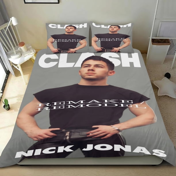 Nick Jonas Conjunto de sábanas temático, trío de piezas, cómodo y amigable con la piel, diseño único, regalo de decoración para el hogar para familiares, amigos y fans, 90 cm * 190 cm