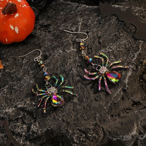 Colorful Rhinestone Spider Dangle Earrings - Cute and Stylish Zinc Alloy Jewelry for Women - Perfect Gift for Halloween