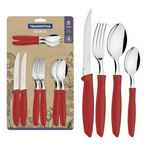 Tramontina - Juego Cubiertos 16 Piezas Rojo Acero Inoxidable