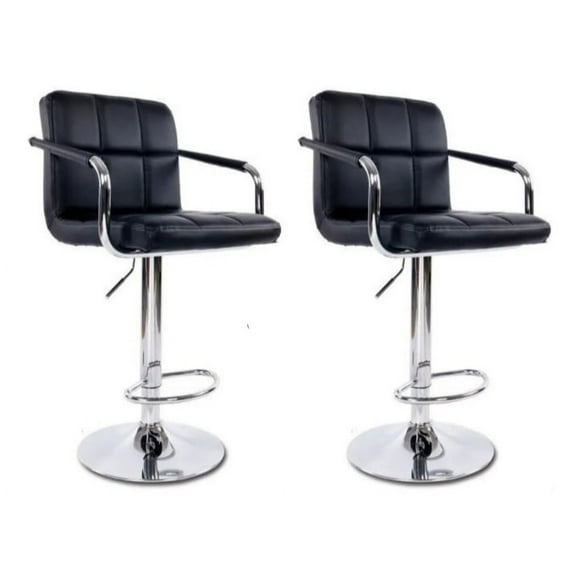 Pack 2 Sillas Bar Milan Taburete Ecocuero con Apoyabrazo color Negro