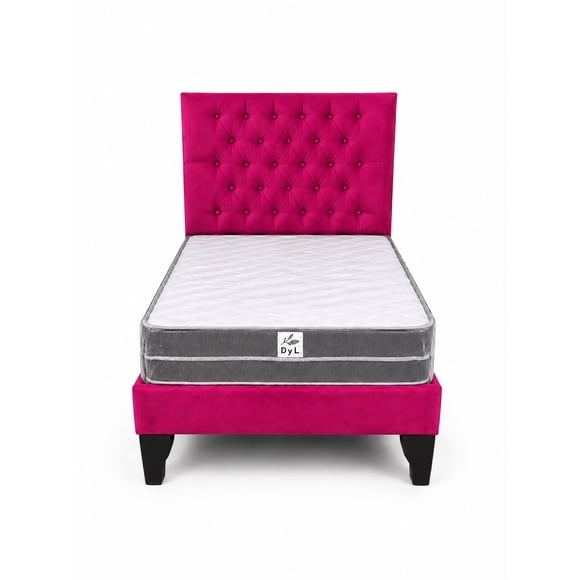 Cama de Plaza y Media Fucsia + Colchon Semi ortopedico 1.5