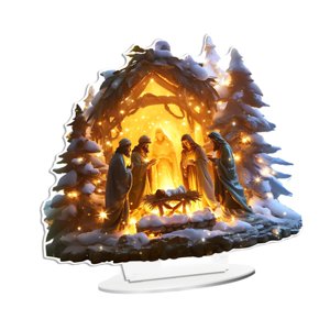 Magideal - Figura De Natividad De Navidad, Decoración De Mesa, Casa De Nieve, Decoración Decorativa Del Hogar, Estatua De Acrílico, Sagrada Familia Para Granja