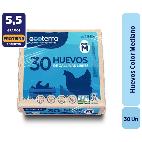 Huevos de Campo y Gallina Libre Mediano Color, 30 Un