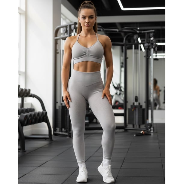Conjunto Deportivo Mujer Calza Larga y Peto Rib Prelavado Push Up