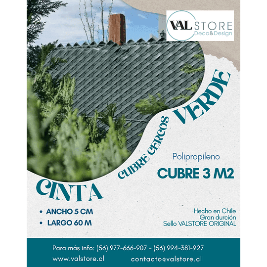 Valstore Deco Design - Cinta Cubre Cercos Verde Valstore 3 M2 50 Mm Ancho Incl. Broches