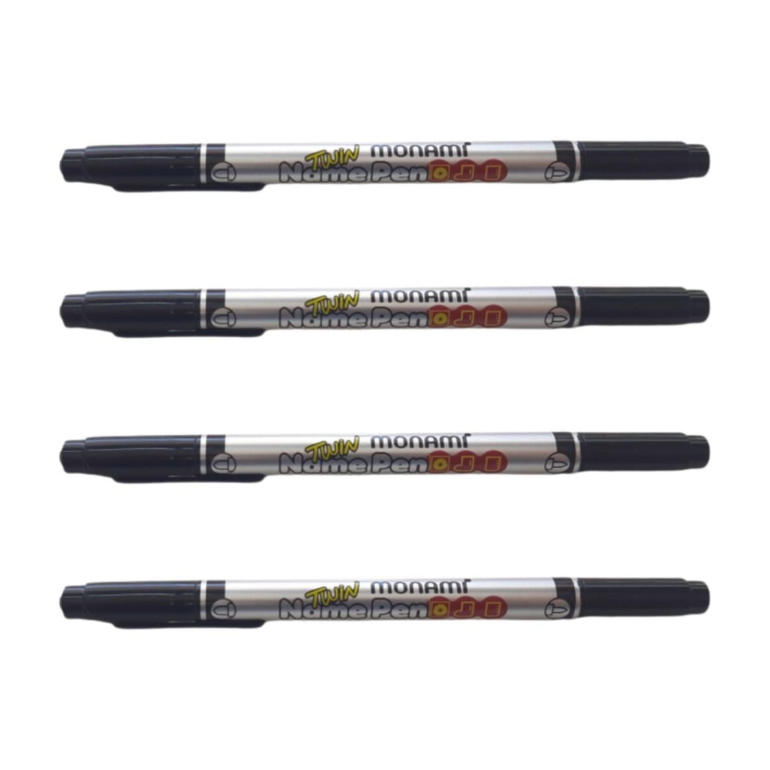 Monami - Marcador Permanente Doble Punta Fina Y Media 4 Unid Negro