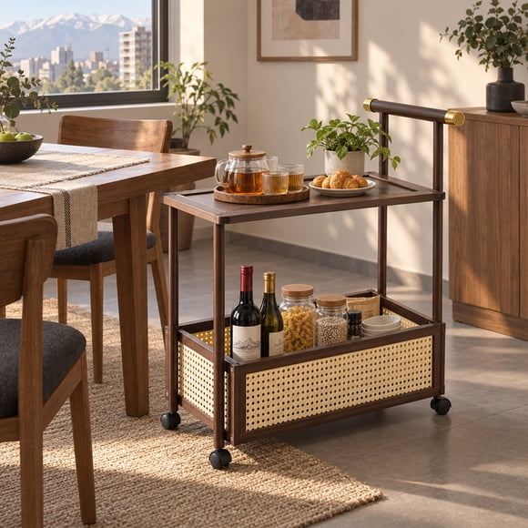 Estante Rodante Multiuso de 2 Niveles para Living o Cocina 70x30x72 cm