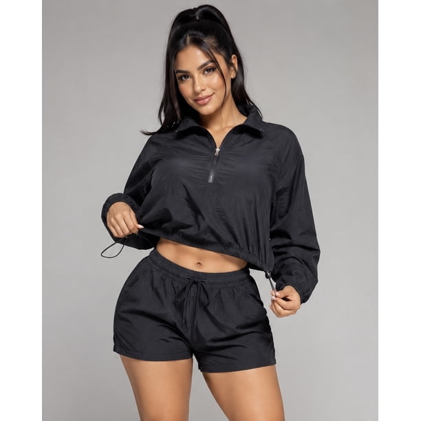 Conjunto Cortaviento Para Mujer Chaqueta Cierre Medio Y Short