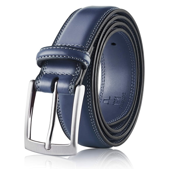 Cinturón MILORDE para hombre de piel auténtica con hebilla de una sola punta, azul marino