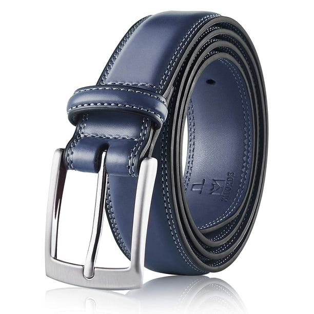 Cinturón MILORDE para hombre de piel auténtica con hebilla de una sola punta, azul marino
