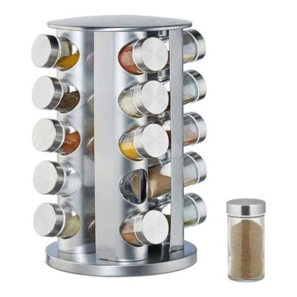 Set Condimentero Giratorio 16 Piezas Acero Inoxidable Plateado