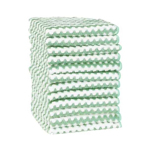 REGALWOVEN Paño de Limpieza de Microfibra, Paquete de 12 Trapos Altamente Absorbentes Sin Pelusa Reutilizables y Lavables Toallas de Limpieza Verde 12" x 12"