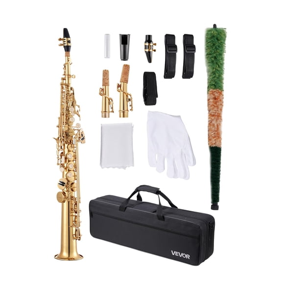 Saxofón soprano VEVOR en Si bemol, 23 teclas, kit para principiantes, acabado dorado