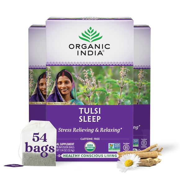 Té de hierbas Organic India Tulsi Sleep Holy Basil, 18 bolsas, paquete de 3