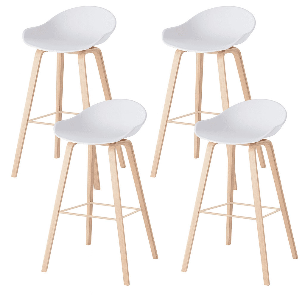 Spacehome - Pack X4 Taburetes Nórdicos Blancos – Asiento Ergonómico Y Patas Madera Reforzadas
