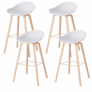 Spacehome - Pack X4 Taburetes Nórdicos Blancos – Asiento Ergonómico Y Patas Madera Reforzadas