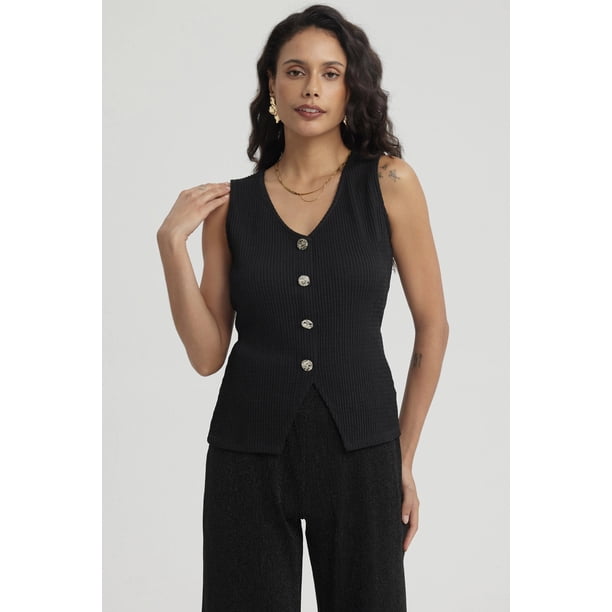 Polera Mujer Texturizada 3 Botones Negro