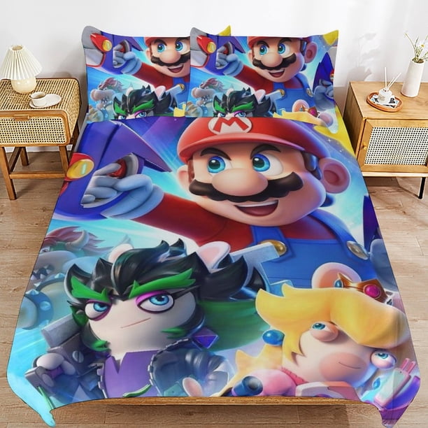 Super Mario 3-Piece Comforter Set for Bedroom Super Mario Bedding Set for Kids Adults Soft Microfiber Duvet Cover Set with Zipper Closure