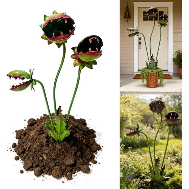 Estaca jardín planta carnívora metal 63cm Venus atrapamoscas decoración Halloween gótico