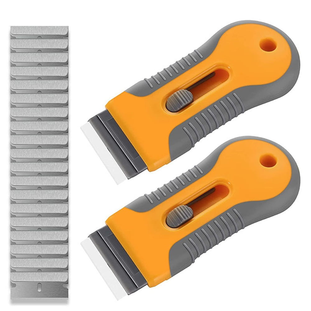 Xusx111 - Rascador De Cuchilla De Afeitar, Raspador De Vidrio Retráctil De Plástico De 4 Paquetes Con Cuchillas De Afeitar Extras De 80 Piezas, Raspador De Afeitar De Limpieza Para Pegamento De Coche