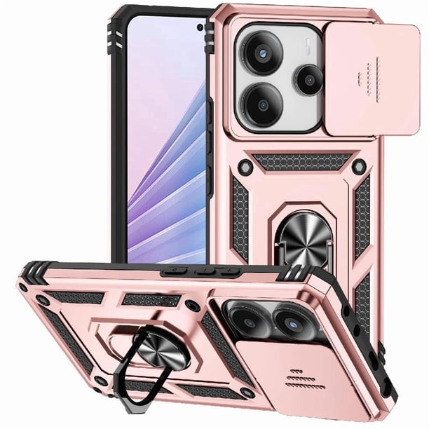 Funda Resistente Anillo Soporte Xiaomi Note 14 4G Privacidad Cámara Montaje Magnético Oro rosa