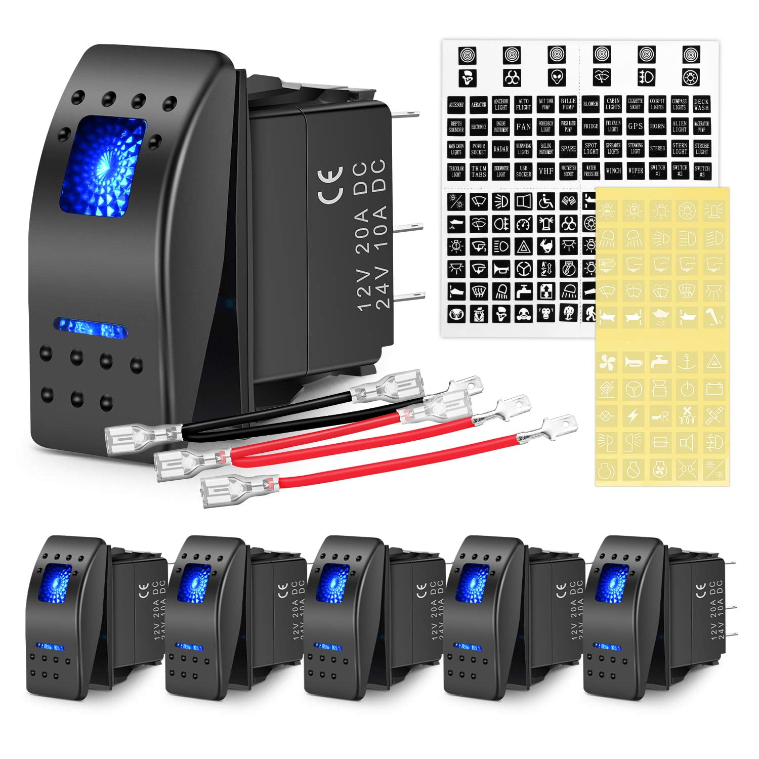 Interruptores Nilight 6 Piezas 5 Pines Spst 20a/12v Con Brillo Azul