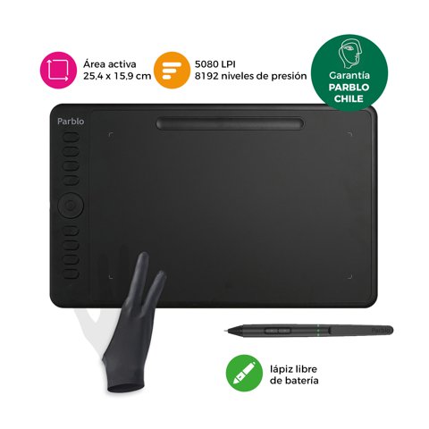 Parblo - Tableta Gráfica Digitalizadora Intangbo M Black Con Guante Y Dial