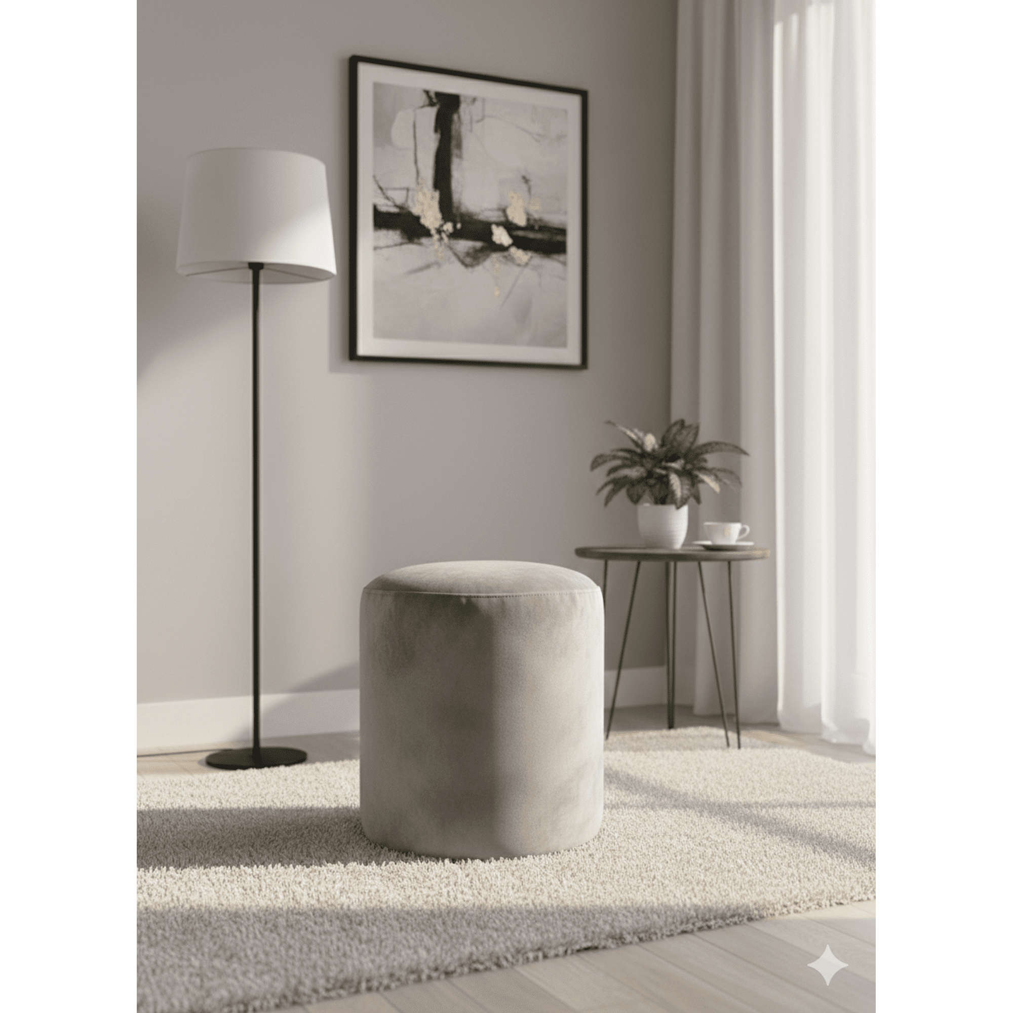 Muebles New - Puff Redondo Gris Felpa