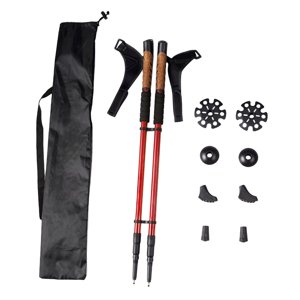 Magideal - 2 Bastones De Trekking Para Marcha Nórdica, Bastones De Trekking Telescópicos Con Correa Ajustable Para La Muñeca, Bastón Para Caminar Para Mochileros Rojo