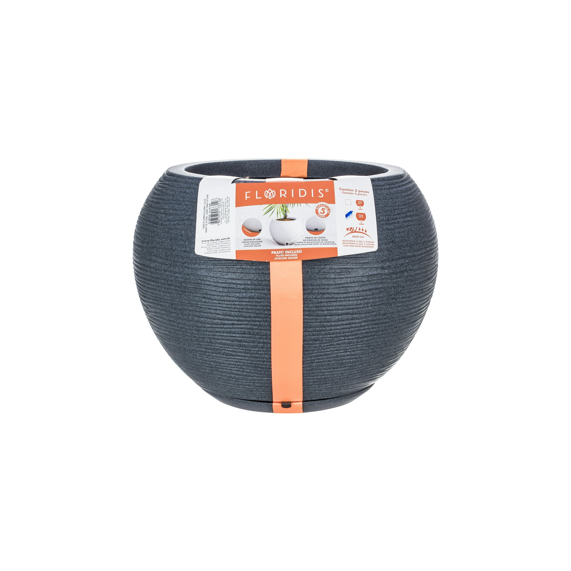 Floridis - Macetero Grafito Florencia 32 Cm Alto Con Plato