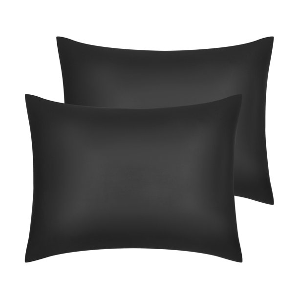 Juego de 2 fundas de almohada de satén REGALWOVEN para cabello y piel, fundas de almohada refrescantes, regalo para mujeres y hombres, estándar negro