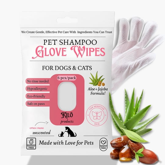 Toallitas En Guante Con Shampoo Para Mascotas Kilö Aloe Y Jojoba 6 Unidades