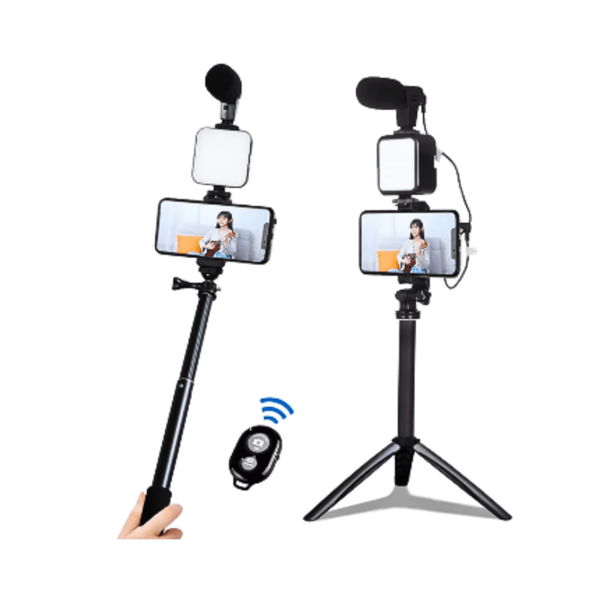 Genérico - Soporte Celular Videos Palo Selfie Tripode Microfono Luz Led