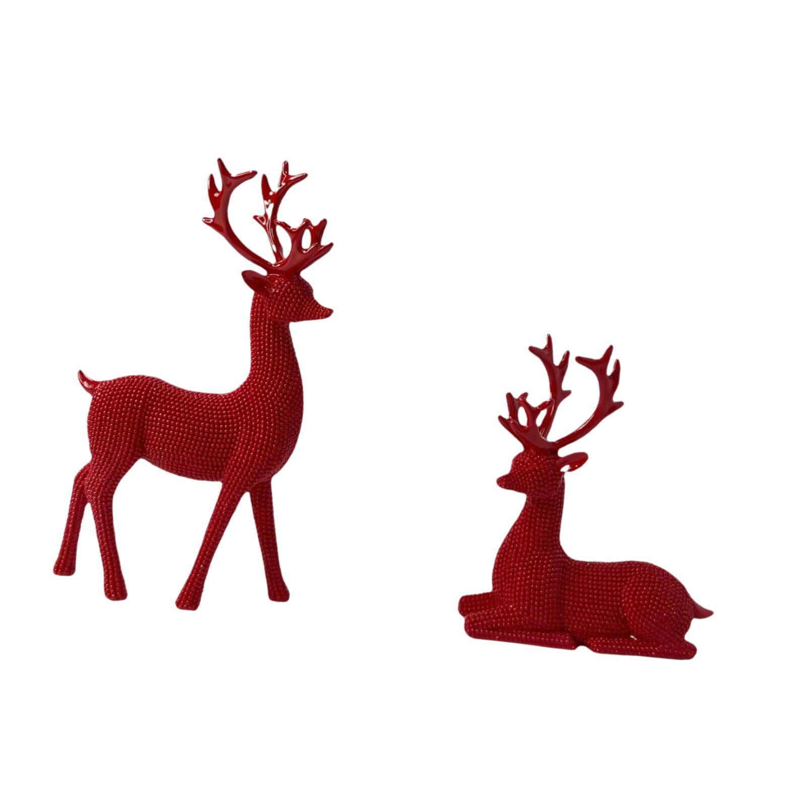 Bothyi - Juego De 2 Estatuas De Ciervos Y Renos, Adorno De Mesa Versátil Para Regalo De Boda, Color Rojo